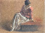 Adolph von Menzel Costume Study of a Seated Woman: The Artist's Sister Emilie oil on canvas